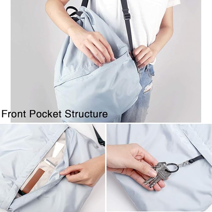 Drawstring Bags with Zipper Pocket, Waterproof Drawstring Backpack for Women and Men 15.7" x 17.7"