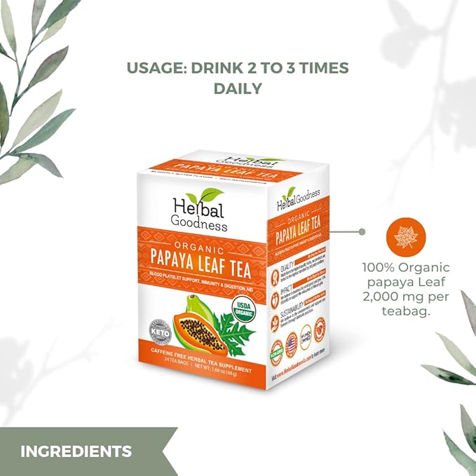 100% Organic Papaya Leaf Tea 24 Teabags Organic - Case of 6/24 Teabags