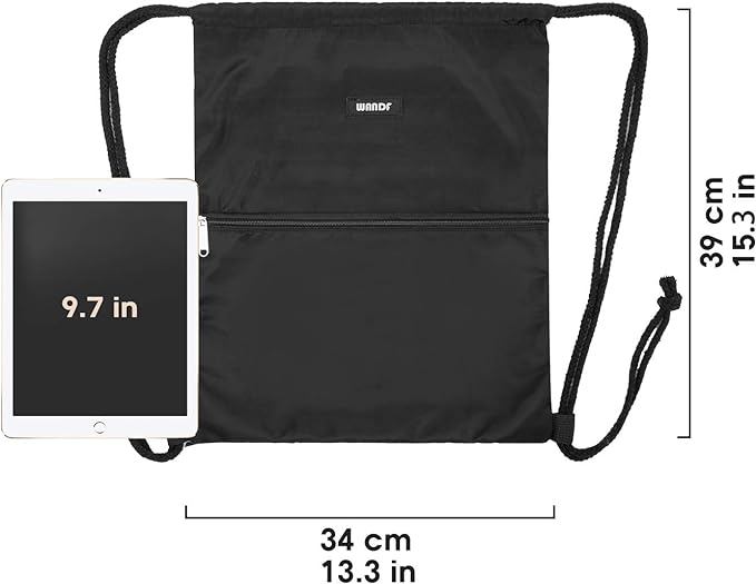 WANDF Drawstring Backpack String Bag Sackpack Cinch Water Resistant Nylon for Gym Shopping Sport Yoga (Black)