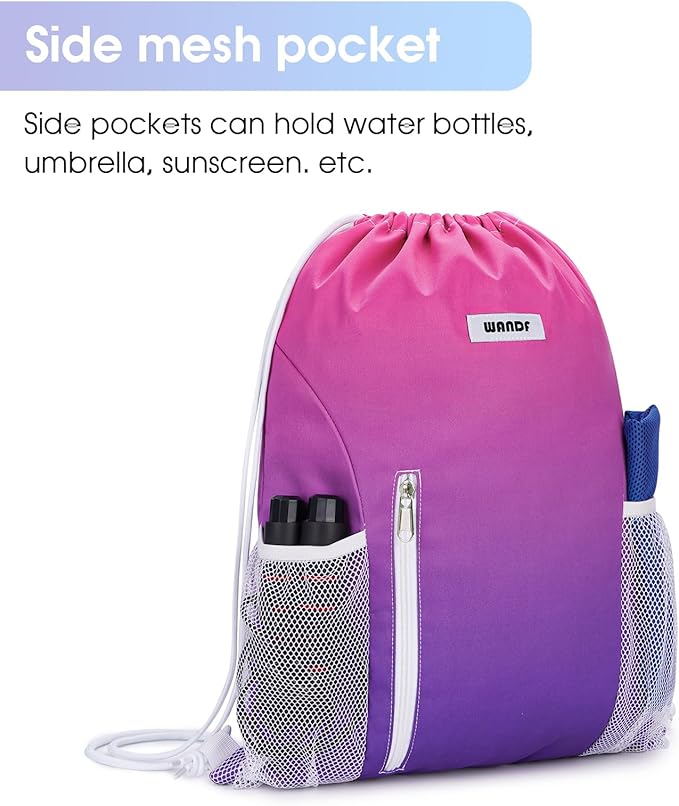 WANDF Drawstring Backpack Sports Gym Sackpack with Mesh Pockets Water Resistant String Bag for Women Men (Rose Red)