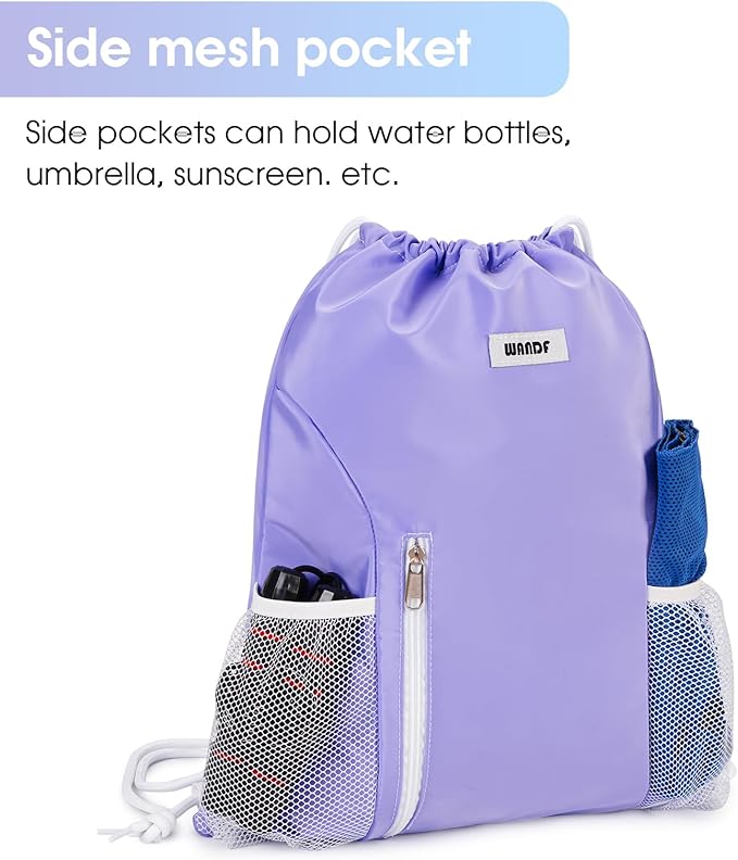 WANDF Drawstring Backpack Sports Gym Sackpack with Mesh Pockets Water Resistant String Bag for Women Men (Purple)