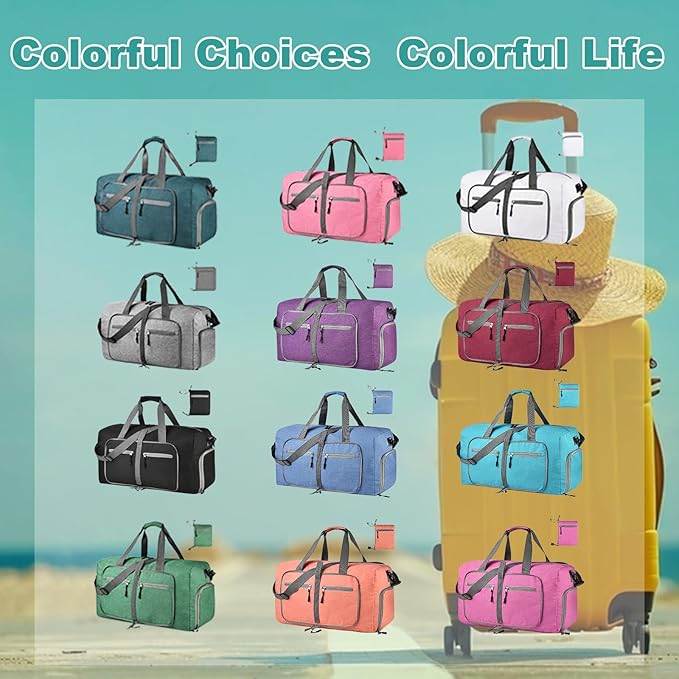 Dimayar 65L Travel Duffle Bag for Men Women - Foldable Duffel Bag with Shoes Compartment - Overnight Bags Waterproof & Tear Resistant(Rouge Pink)