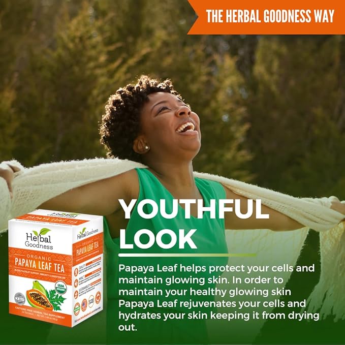 100% Organic Papaya Leaf Tea 24 Teabags Organic - Case of 6/24 Teabags