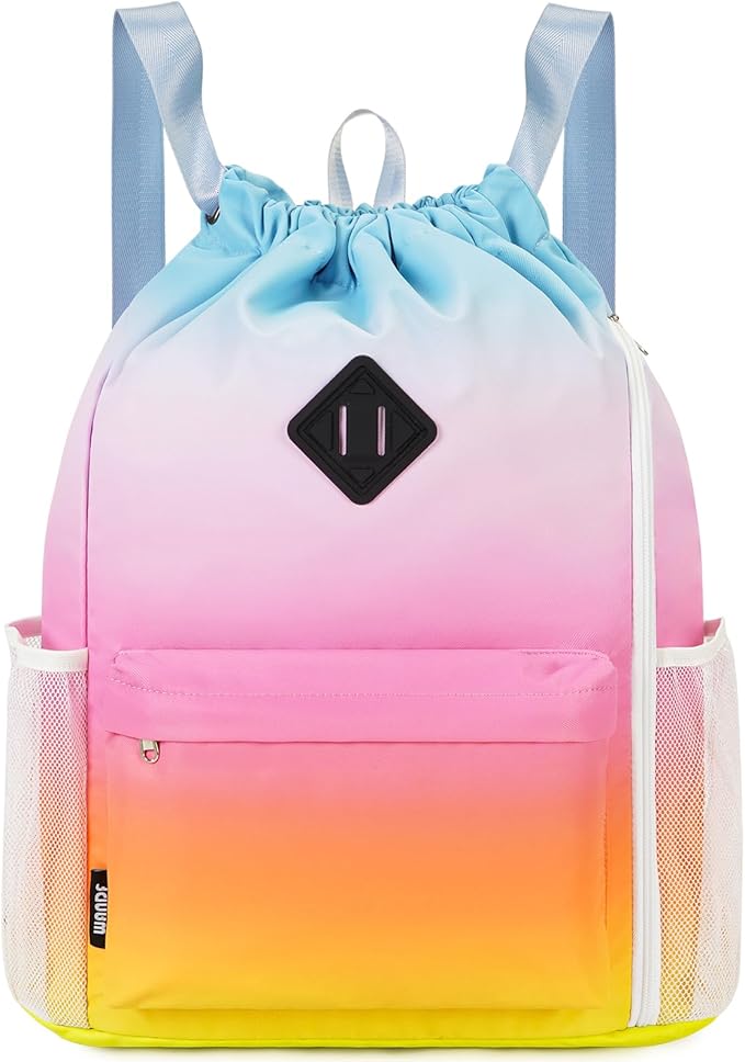 WANDF Drawstring Backpack Sports Gym Bag with Shoes Compartment, Water-Resistant String Backpack Cinch Bag for Women Men (Rainbow)