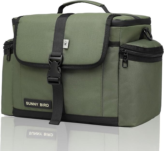 SUNNY BIRD 15L Insulated Lunch Bag with Foldable and Leakproof Design, Thermally Insulated, Shoulder Strap for Women, Men (Khaki Green)