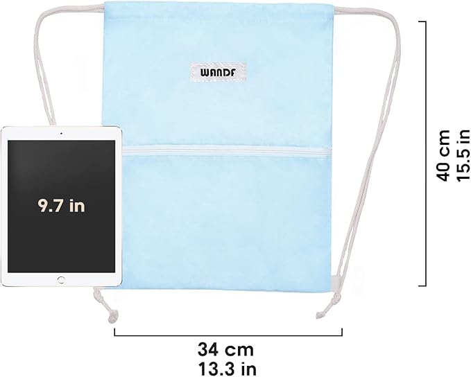 WANDF Drawstring Backpack String Bag Sackpack Cinch Water Resistant Nylon for Gym Shopping Sport Yoga (Light Blue)