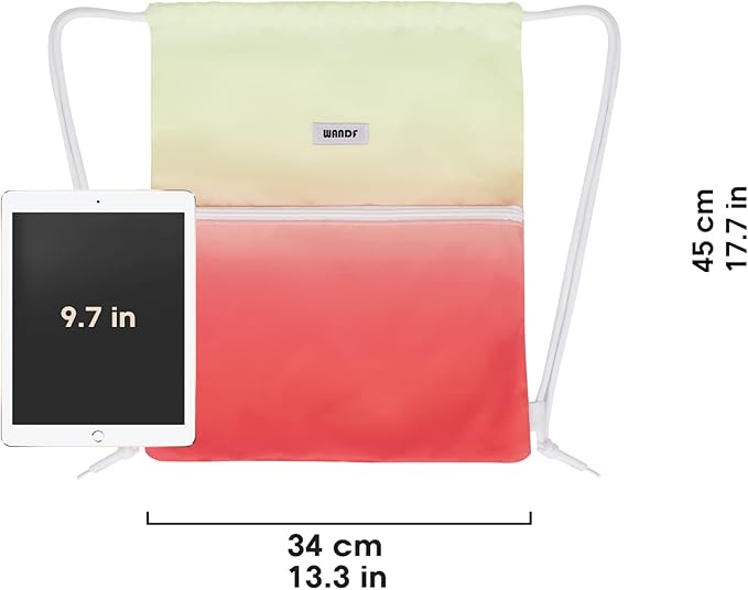 WANDF Drawstring Backpack String Bag Sackpack Cinch Water Resistant Nylon for Sport Yoga Gym Shopping (Red-Green Gradient)