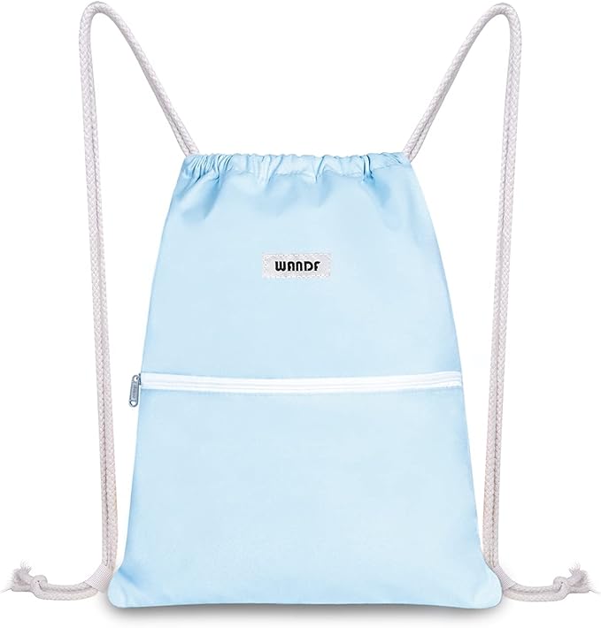 WANDF Drawstring Backpack String Bag Sackpack Cinch Water Resistant Nylon for Gym Shopping Sport Yoga (Light Blue)