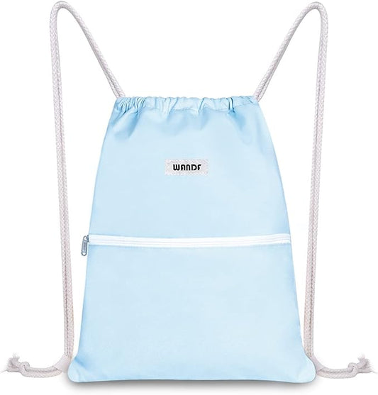 WANDF Drawstring Backpack String Bag Sackpack Cinch Water Resistant Nylon for Gym Shopping Sport Yoga (Light Blue)