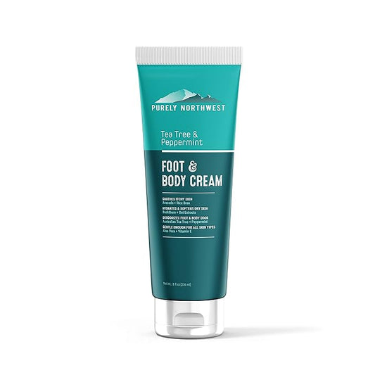 Super Size 8 OZ Extra Strength Natural Tea Tree & Peppermint Foot & Body Cream-Soothes Itching & Burning - Refreshing Odor Control & Sweat Barrier- Softens & Hydrates Rough Callused Skin