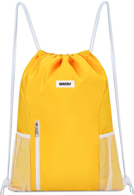 WANDF Drawstring Backpack Sports Gym Sackpack with Mesh Pockets Water Resistant String Bag for Women Men (Orange)