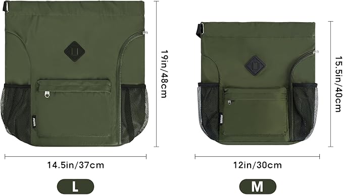 WANDF Drawstring Backpack Sports Gym Bag with Shoes Compartment, Water-Resistant String Backpack Cinch for Women Men (Small,Dark green)