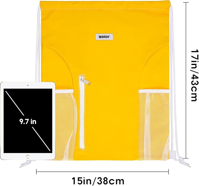 WANDF Drawstring Backpack Sports Gym Sackpack with Mesh Pockets Water Resistant String Bag for Women Men (Orange)