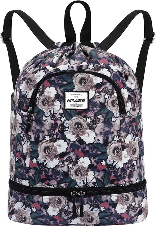 Dry Wet Drawstring Backpack with Shoe Compartment for Women Adjustable Gym Bag
