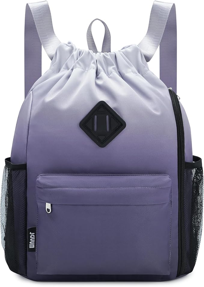 WANDF Drawstring Backpack Sports Gym Bag with Shoes Compartment, Water-Resistant String Backpack Cinch for Women Men (Small,Grey Gradient)