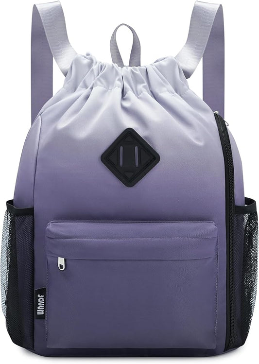 WANDF Drawstring Backpack Sports Gym Bag with Shoes Compartment, Water-Resistant String Backpack Cinch for Women Men (Small,Grey Gradient)