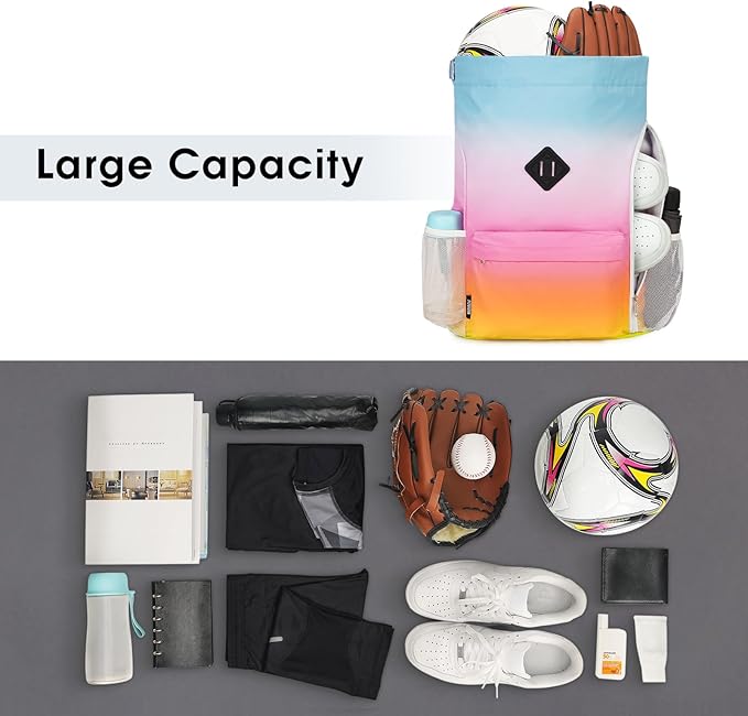 WANDF Drawstring Backpack Sports Gym Bag with Shoes Compartment, Water-Resistant String Backpack Cinch Bag for Women Men (Rainbow)