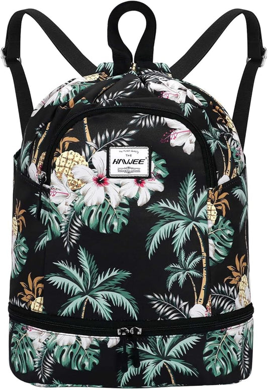 Dry Wet Drawstring Backpack with Shoe Compartment for Women Adjustable Gym Bag