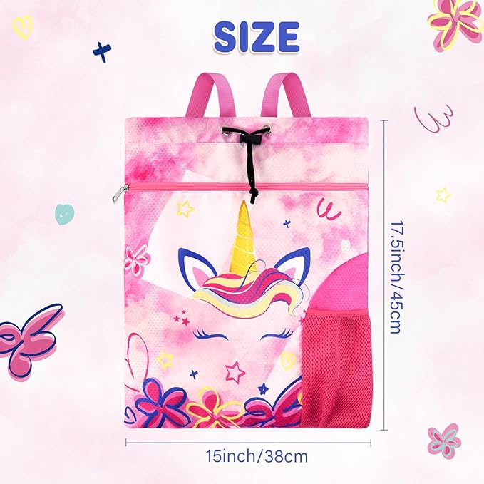 WAWSAM Gym Drawstring Backpack String Bag - 15” x 17” Sports Gym Bag for Kids Waterproof Swimming Beach Shopping Yoga Bag