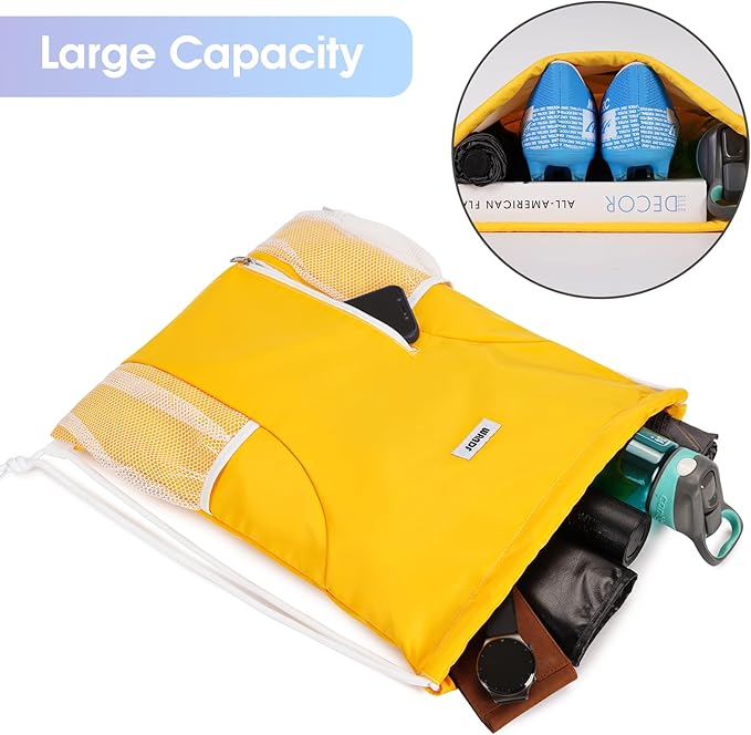 WANDF Drawstring Backpack Sports Gym Sackpack with Mesh Pockets Water Resistant String Bag for Women Men (Orange)