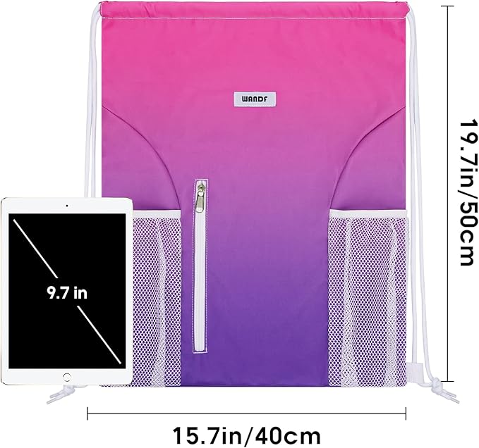 WANDF Drawstring Backpack Sports Gym Sackpack with Mesh Pockets Water Resistant String Bag for Women Men (Rose Red)