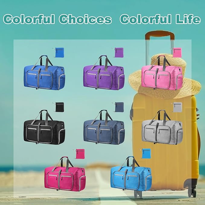 Dimayar 65L Travel Duffle Bag for Men Women - Foldable Duffel Bag with Shoes Compartment - Overnight Bags Waterproof & Tear Resistant(Rouge Pink)