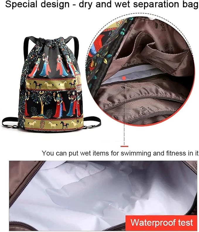 Drawstring Foldable Large Capacity Dry-wet Separation Travel Sports Backpack Waterproof Gym Bag with Multiple Pockets (Light Blue)