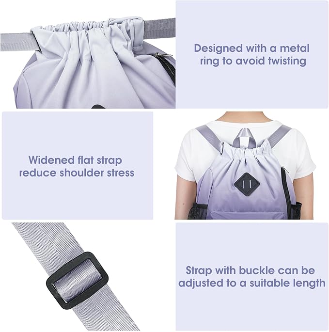 WANDF Drawstring Backpack Sports Gym Bag with Shoes Compartment, Water-Resistant String Backpack Cinch for Women Men (Small,Grey Gradient)