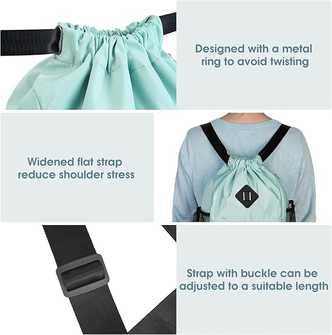 WANDF Drawstring Backpack Sports Gym Bag with Shoes Compartment, Water-Resistant String Backpack Cinch for Women Men (Small,Mint green)