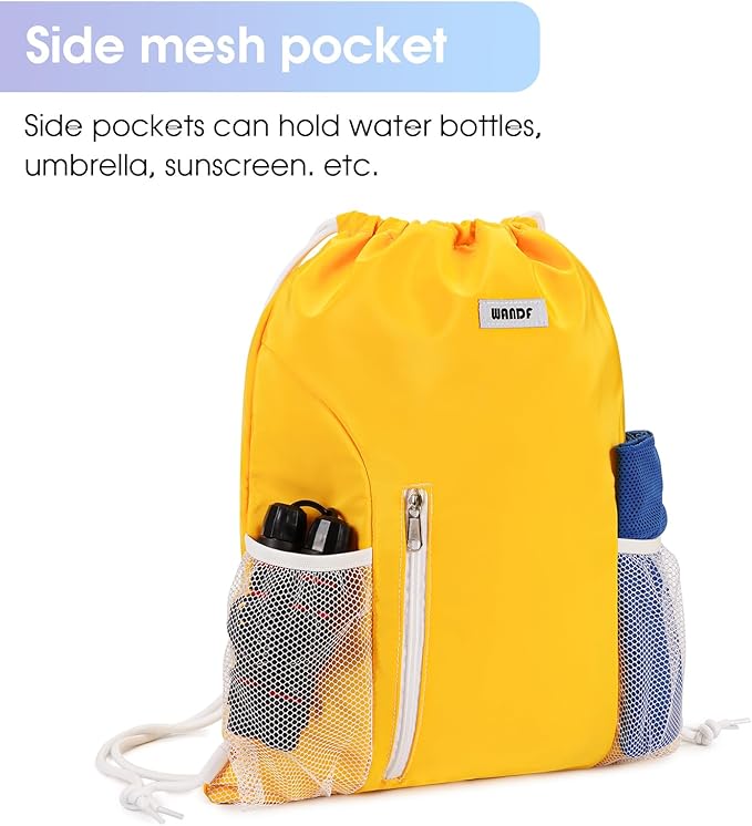 WANDF Drawstring Backpack Sports Gym Sackpack with Mesh Pockets Water Resistant String Bag for Women Men (Orange)