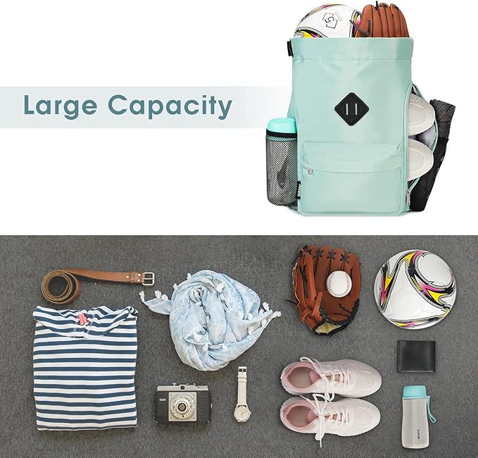 WANDF Drawstring Backpack Sports Gym Bag with Shoes Compartment, Water-Resistant String Backpack Cinch for Women Men (Small,Mint green)