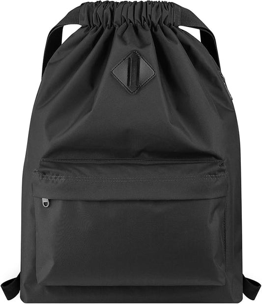 Vorspack Drawstring Backpack Water Resistant String Bag Sports Gym Sack with Side Pocket for Men Women