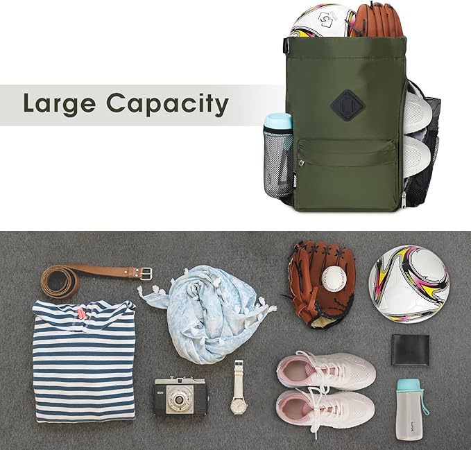 WANDF Drawstring Backpack Sports Gym Bag with Shoes Compartment, Water-Resistant String Backpack Cinch for Women Men (Small,Dark green)