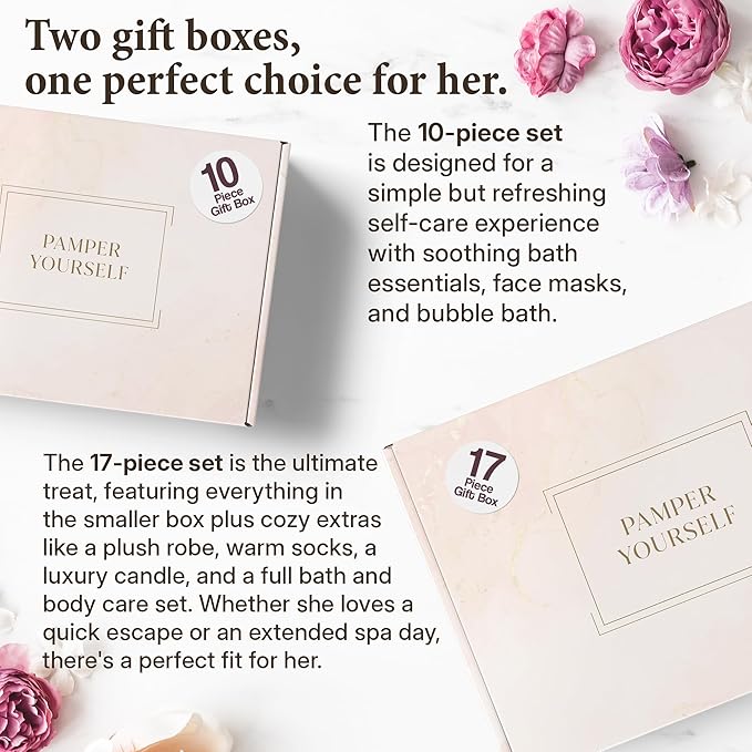 10-Piece Spa Gift Box for Women | Self-Care Set with Eye Mask, Loofa, Bath Bombs, Face Masks, Bubble Bath, Lotion, Body Wash & Bath Salt | Perfect Gift for Mom, Grandma, Wife, or Loved Ones